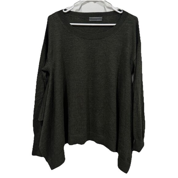Anthropologie Dark Green Boxy Cropped Merino Wool Pullover Sweater Women’s M - Picture 1 of 11